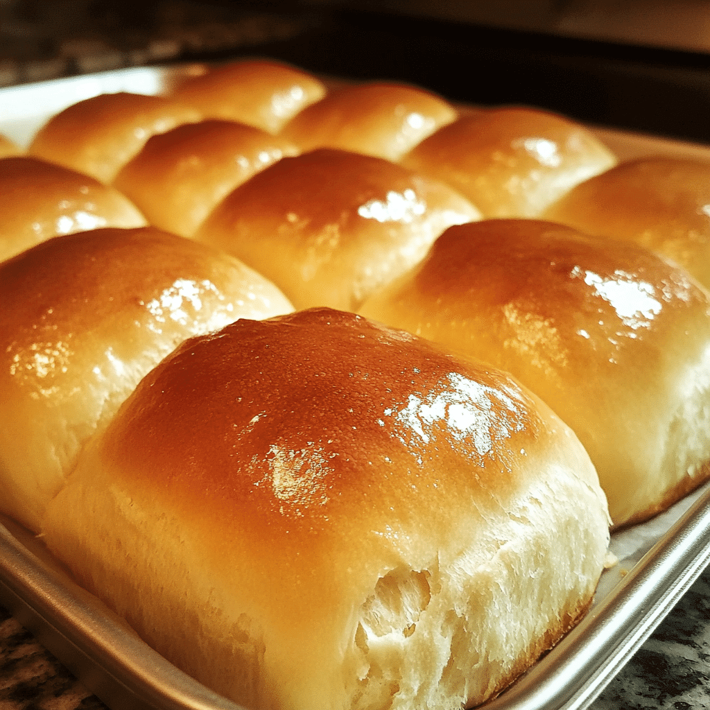 Dinner roll recipe no yeast - freshly baked golden brown rolls on a tray.